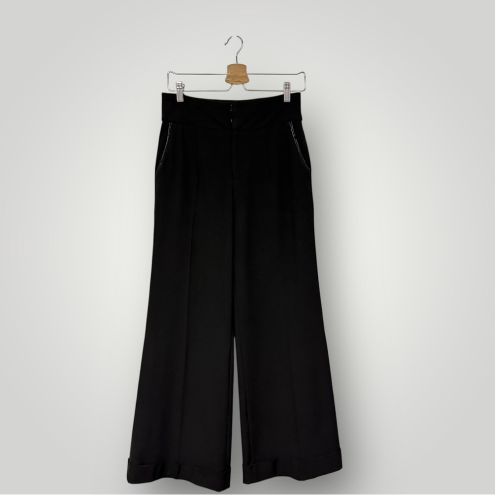Betsey Johnson Y2K Leather Bow flare Pants Wide Sz 6